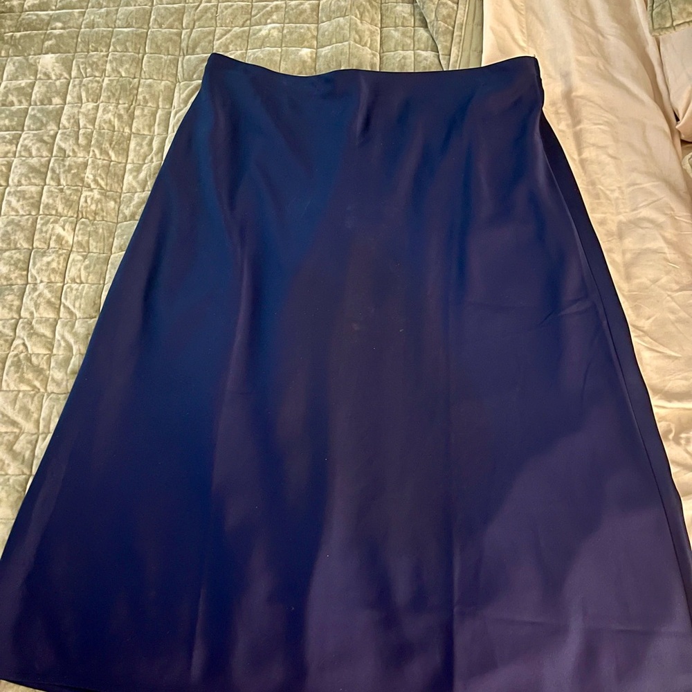 J. Crew Classic Navy Satin Slip Midi Skirt